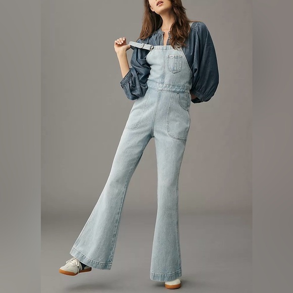 Free People Pants - NWT Free People x Lee Factory Flare Overalls Vibrant Blue Denim Small Festival